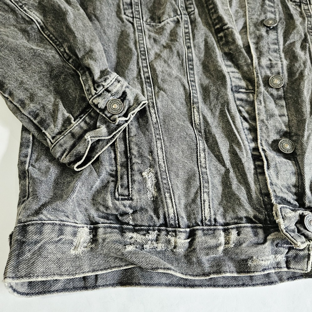 Bershka Women's Size Large Charcoal Grey Denim Trucker Jacket 90s‎ Style - Picture 3 of 6